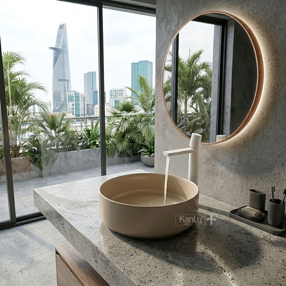 Chậu lavabo đặt bàn Kanly bằng sứ côn SU5211