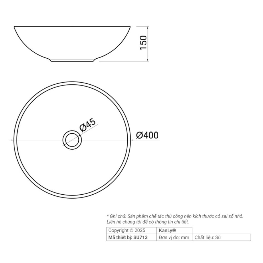 Chậu lavabo đặt bàn Kanly sứ hoa văn SU713