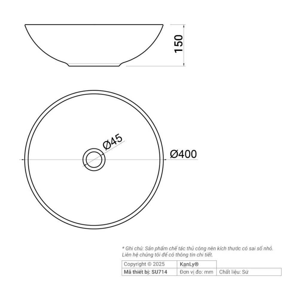 Chậu lavabo đặt bàn Kanly sứ mỹ thuật SU714