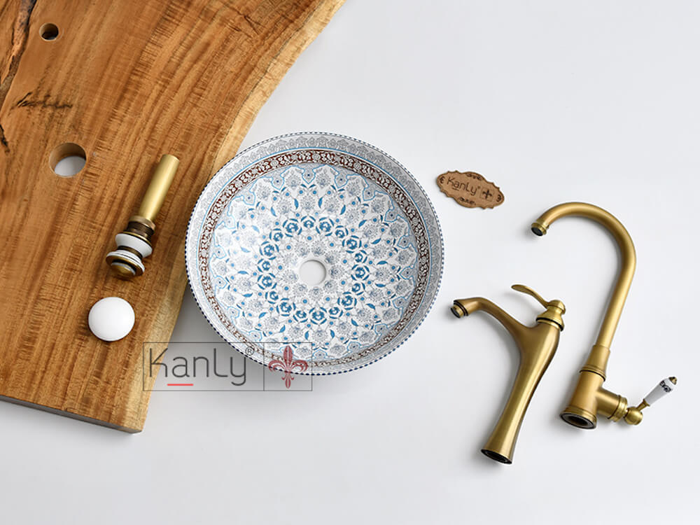 Chậu lavabo đặt bàn Kanly sứ hoa văn SU715