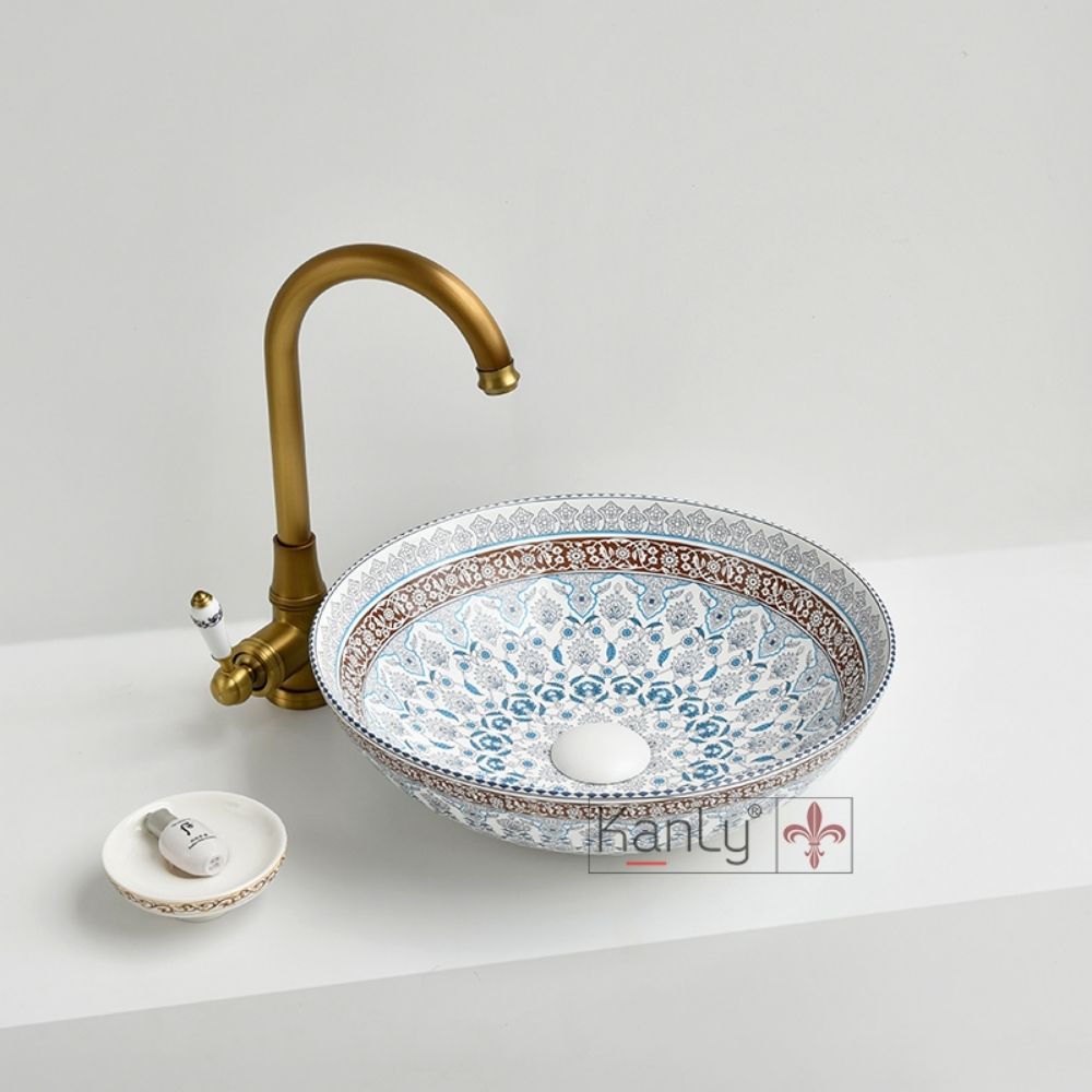 Chậu lavabo đặt bàn Kanly sứ hoa văn SU715