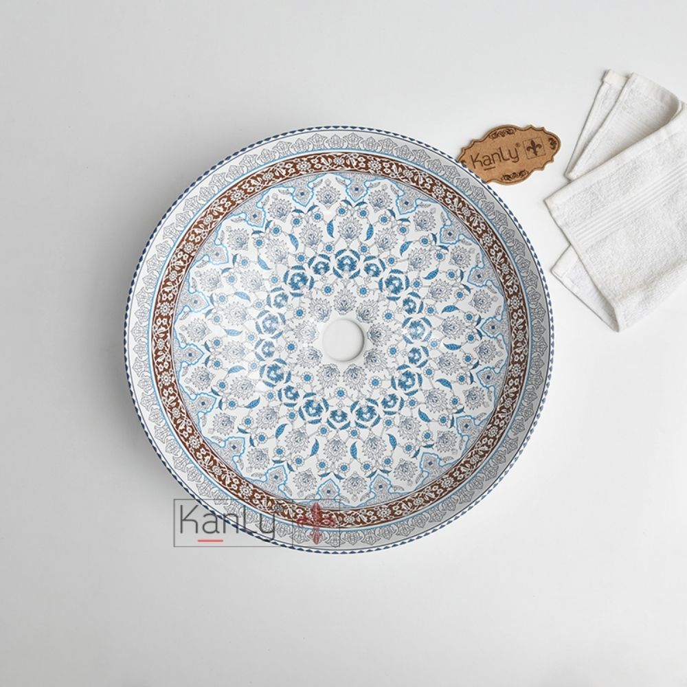 Chậu lavabo đặt bàn Kanly sứ hoa văn SU715