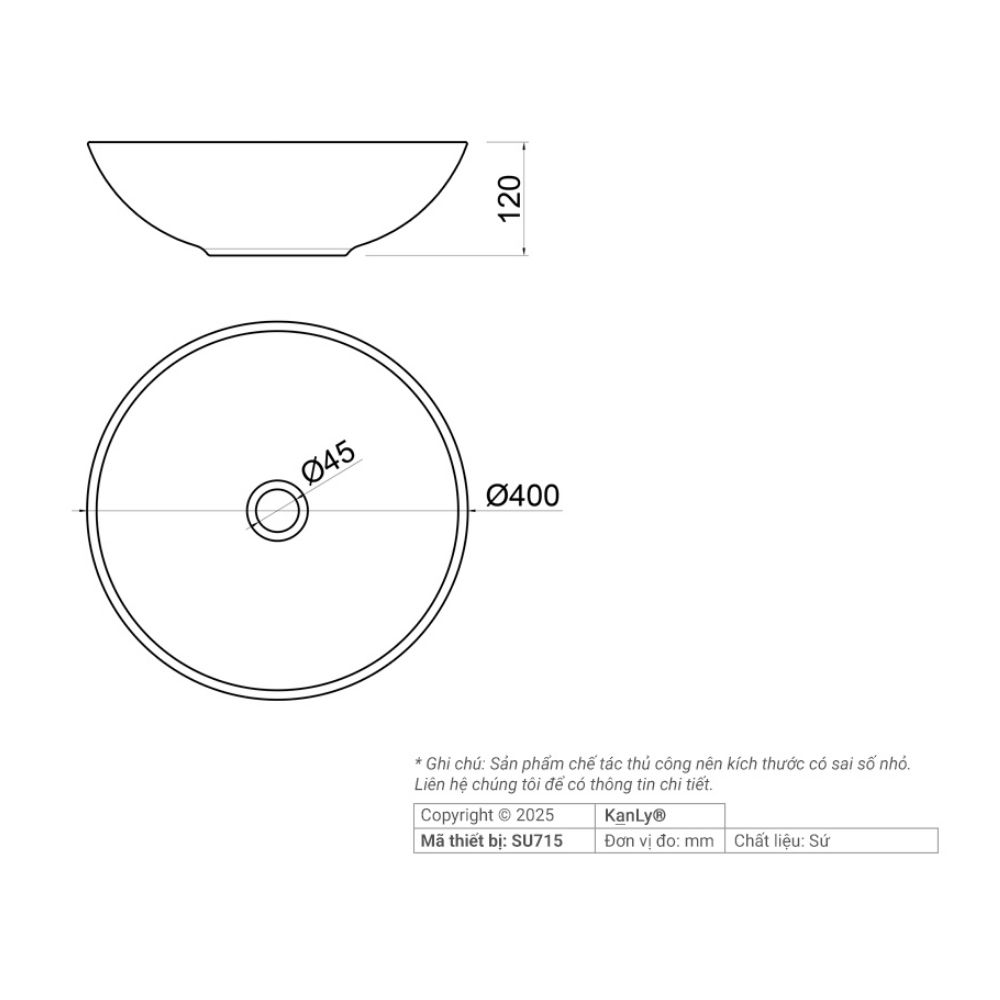Chậu lavabo đặt bàn Kanly sứ hoa văn SU715