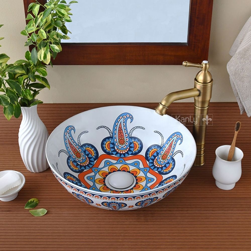 Chậu lavabo đặt bàn Kanly sứ hoa văn SU716