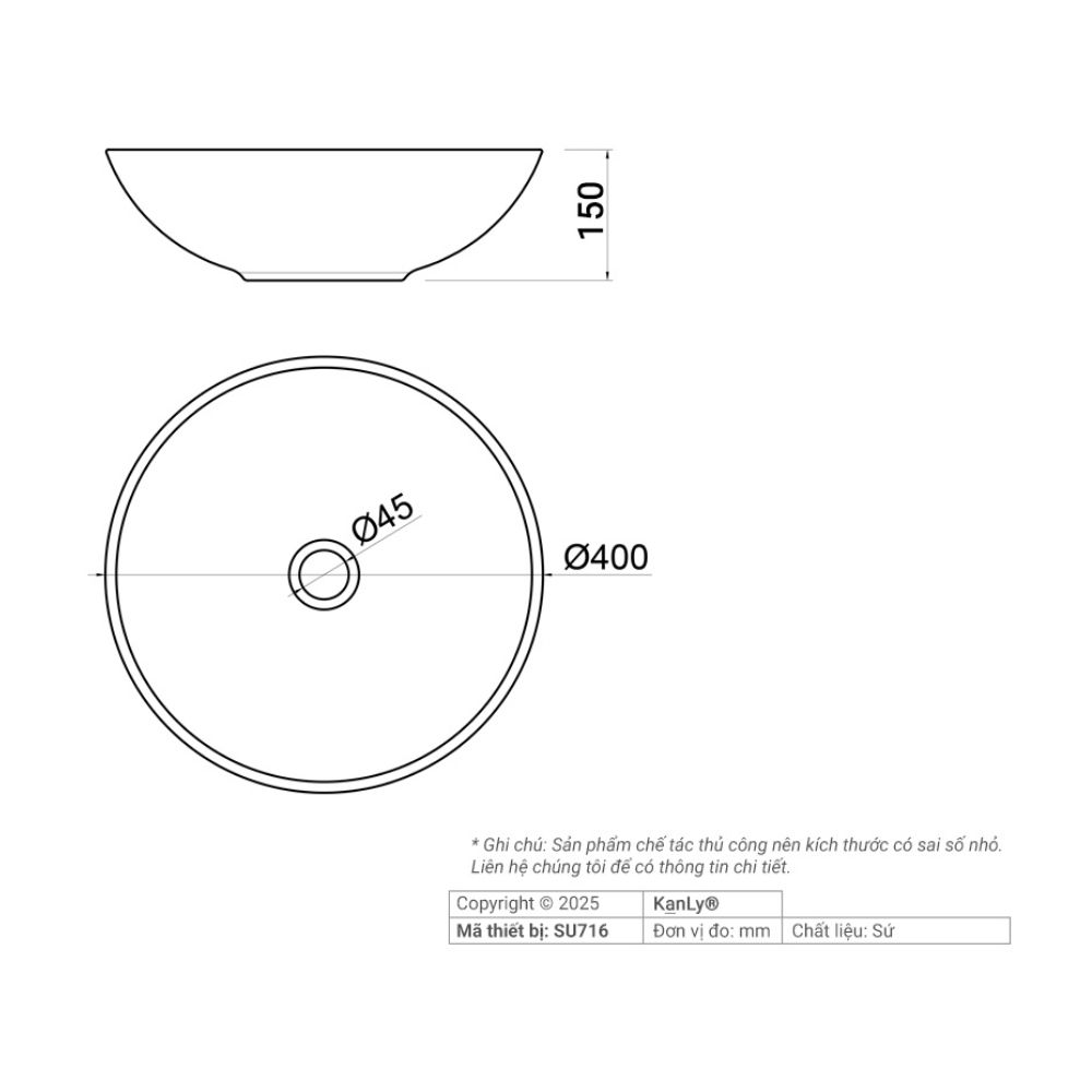 Chậu lavabo đặt bàn Kanly sứ hoa văn SU716