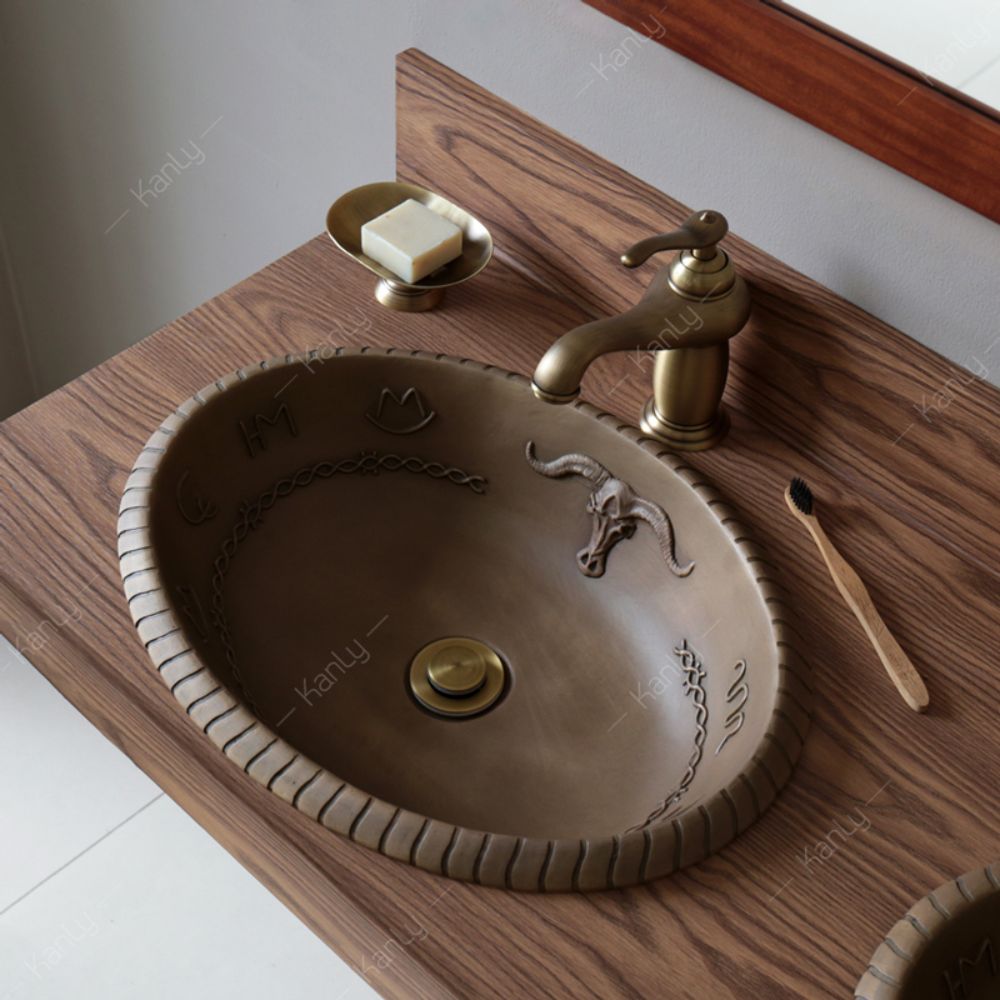 Chậu rửa lavabo dương vành Kanly bằng đồng DL6011