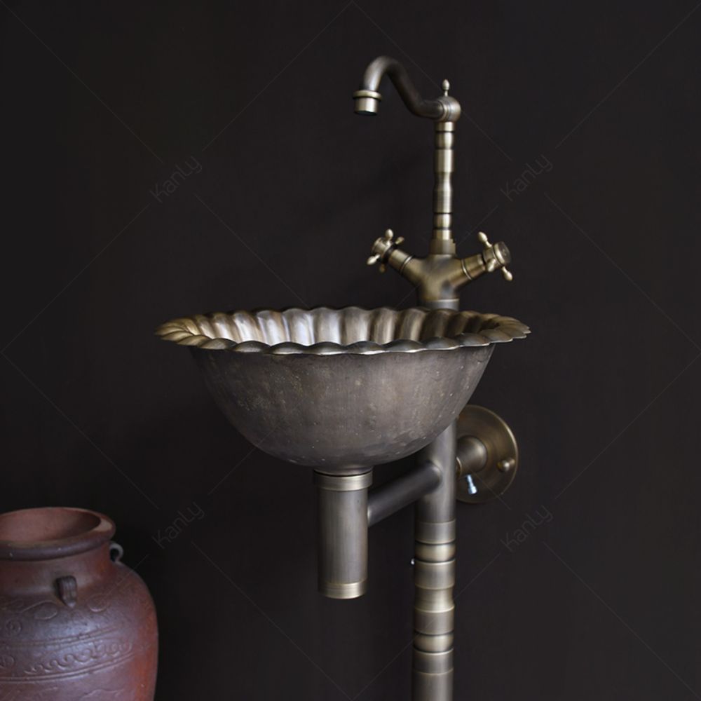 Bộ chậu lavabo Kanly treo tường bằng đồng DL2911B