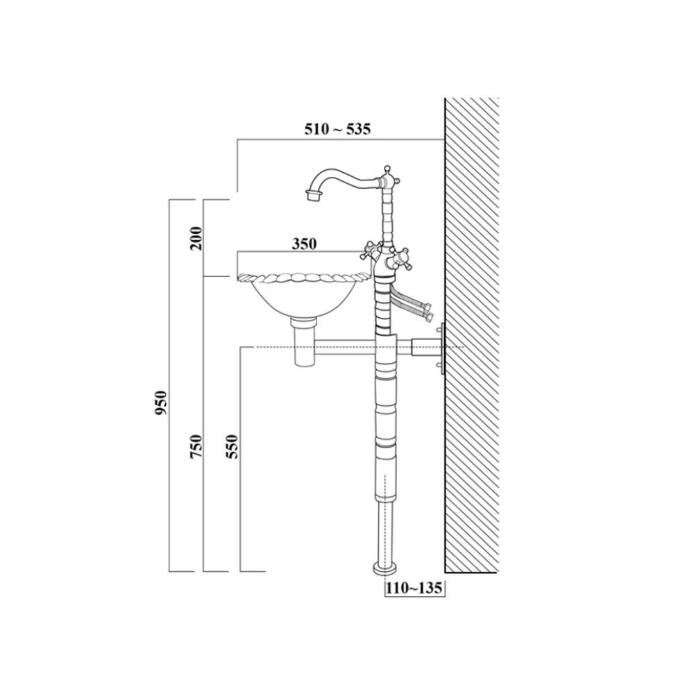 Bộ chậu lavabo Kanly treo tường bằng đồng DL2911B