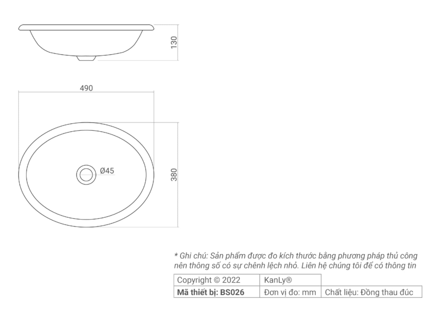 Chậu lavabo đặt bàn Kanly bằng đồng đúc BS026