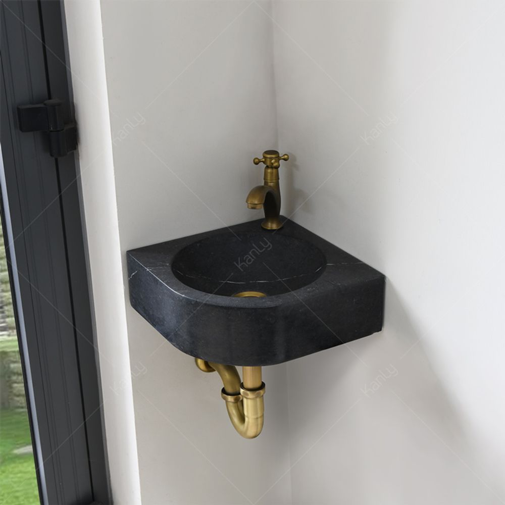 Chậu lavabo góc treo tường Kanly đá tự nhiên LAVABOGOC-MARBLEDEN