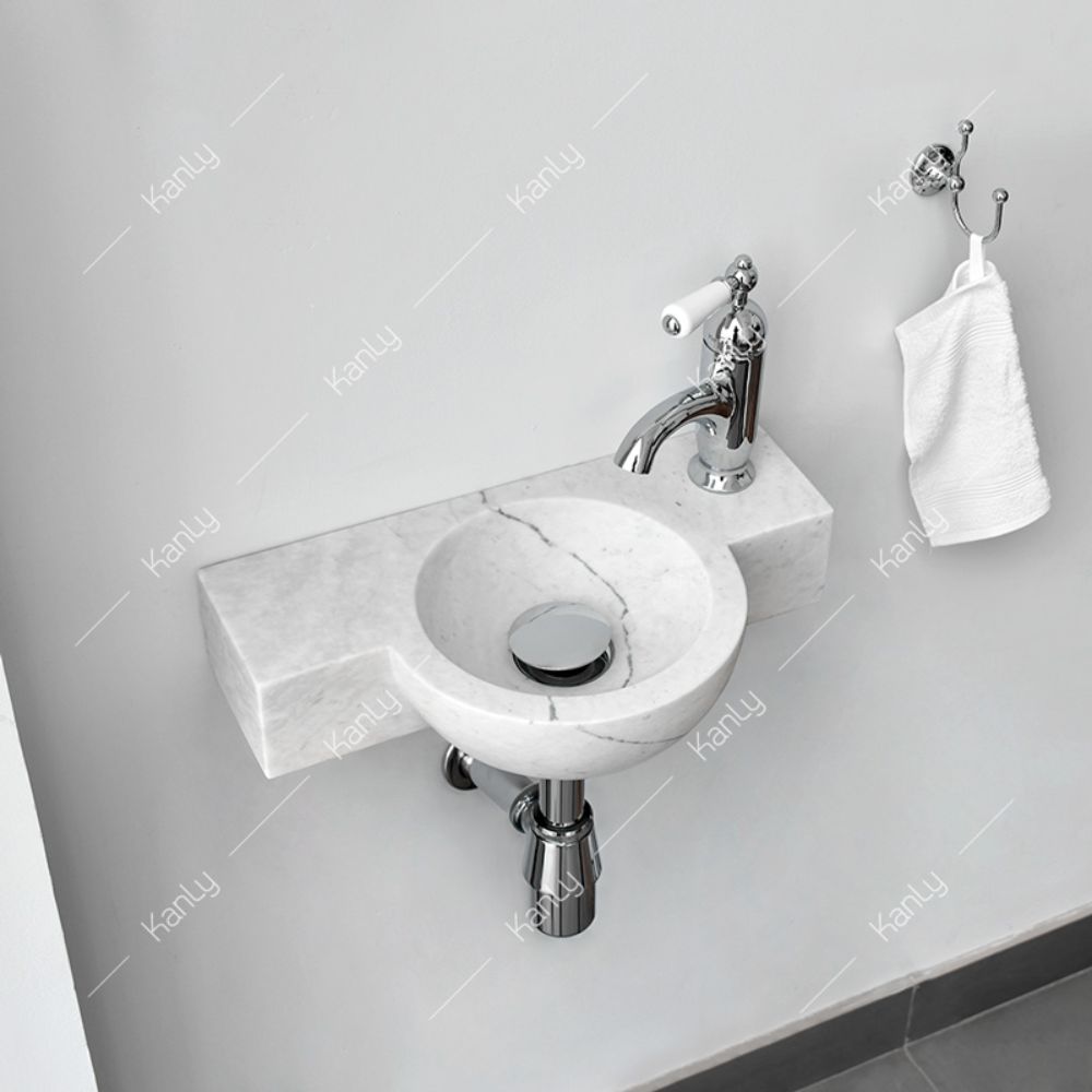 Chậu lavabo treo tường Kanly đá trắng sữa MAR6M013