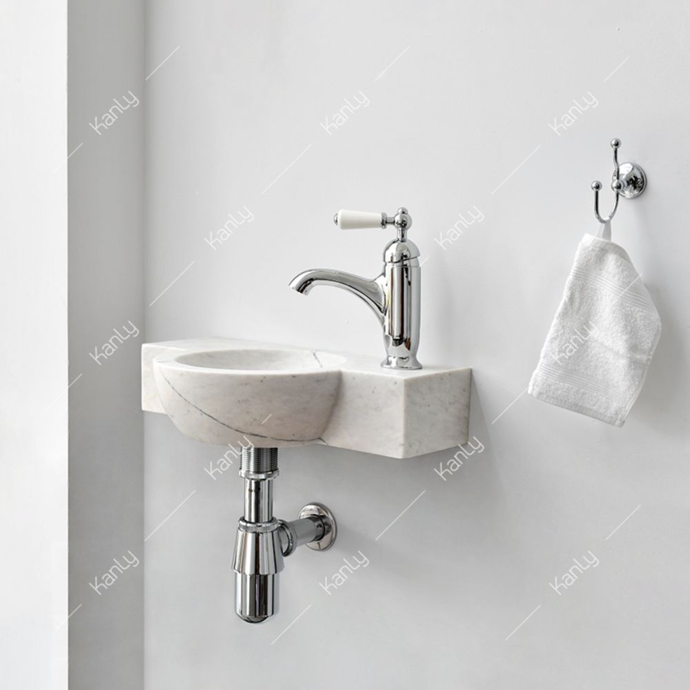 Chậu lavabo treo tường Kanly đá trắng sữa MAR6M013