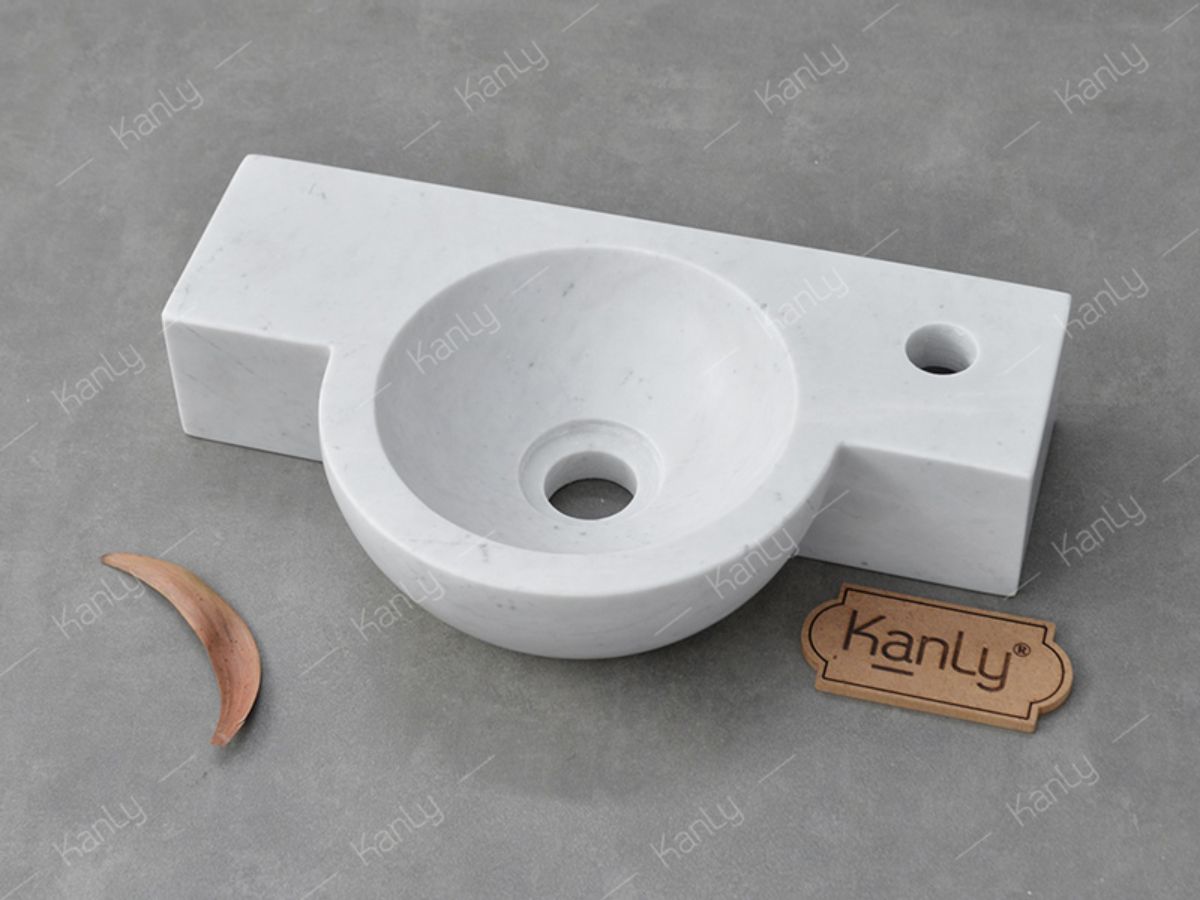 Chậu lavabo treo tường Kanly đá trắng sữa MAR6M013
