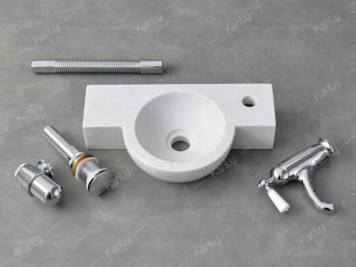 Chậu lavabo treo tường Kanly đá trắng sữa MAR6M013