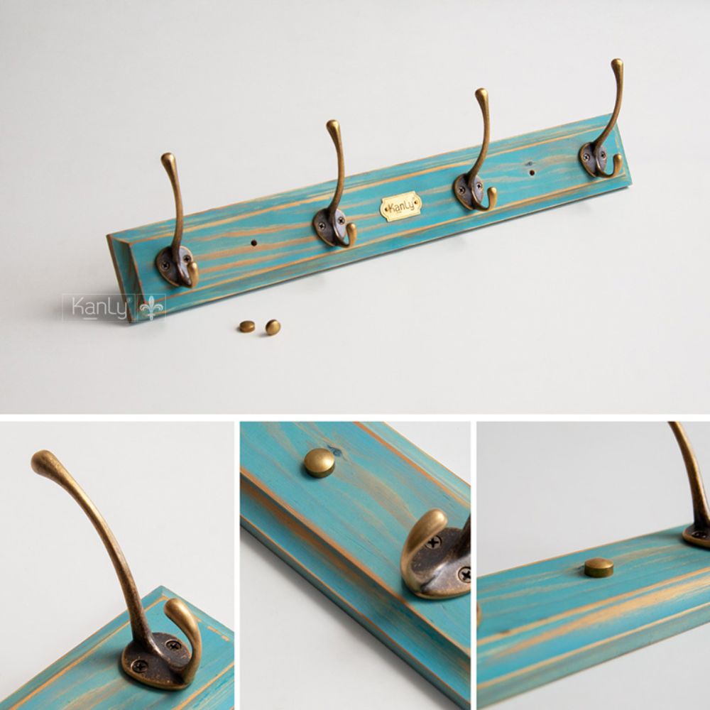 Móc treo áo gỗ và đồng thau Kanly GCG20E-XANH