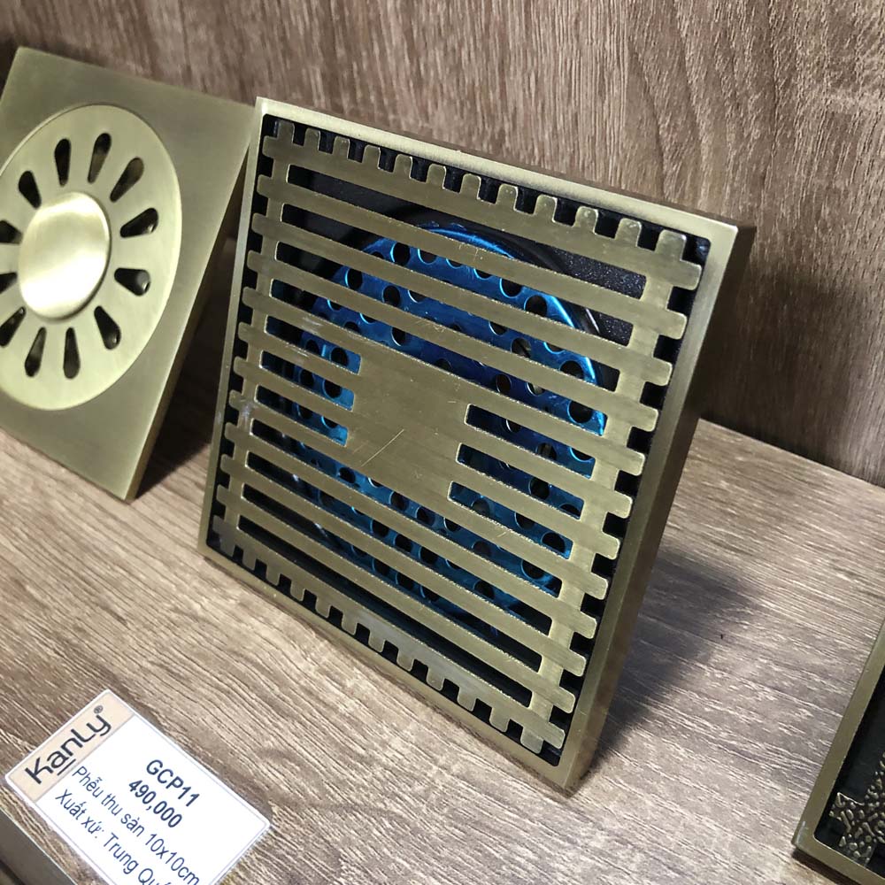 Phễu thoát sàn bằng đồng 10x10cm Kanly GCP11