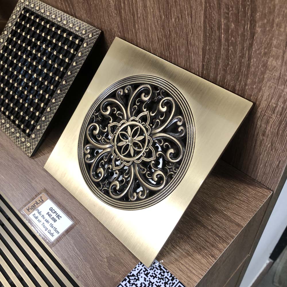 Phễu thoát sàn bằng đồng 15x15cm Kanly GCP15C