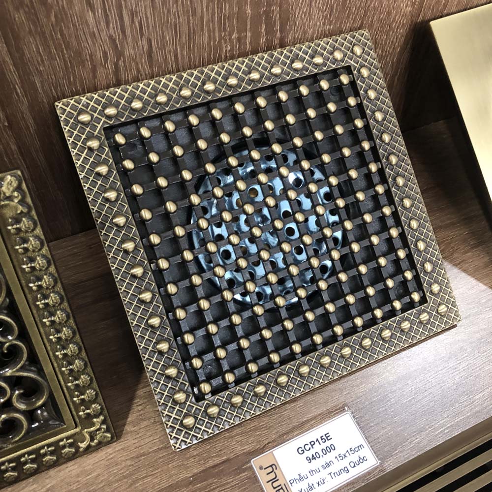 Phễu thoát sàn bằng đồng 15x15cm Kanly GCP15E