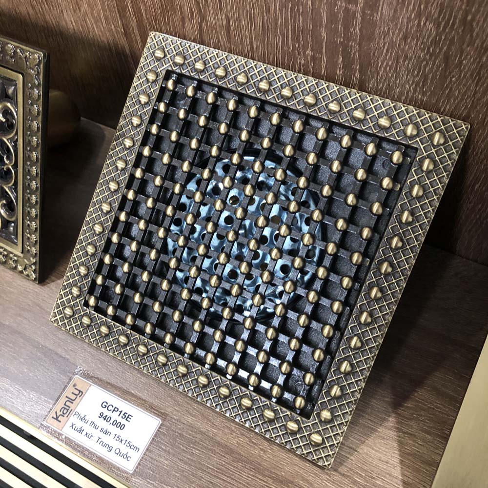 Phễu thoát sàn bằng đồng 15x15cm Kanly GCP15E