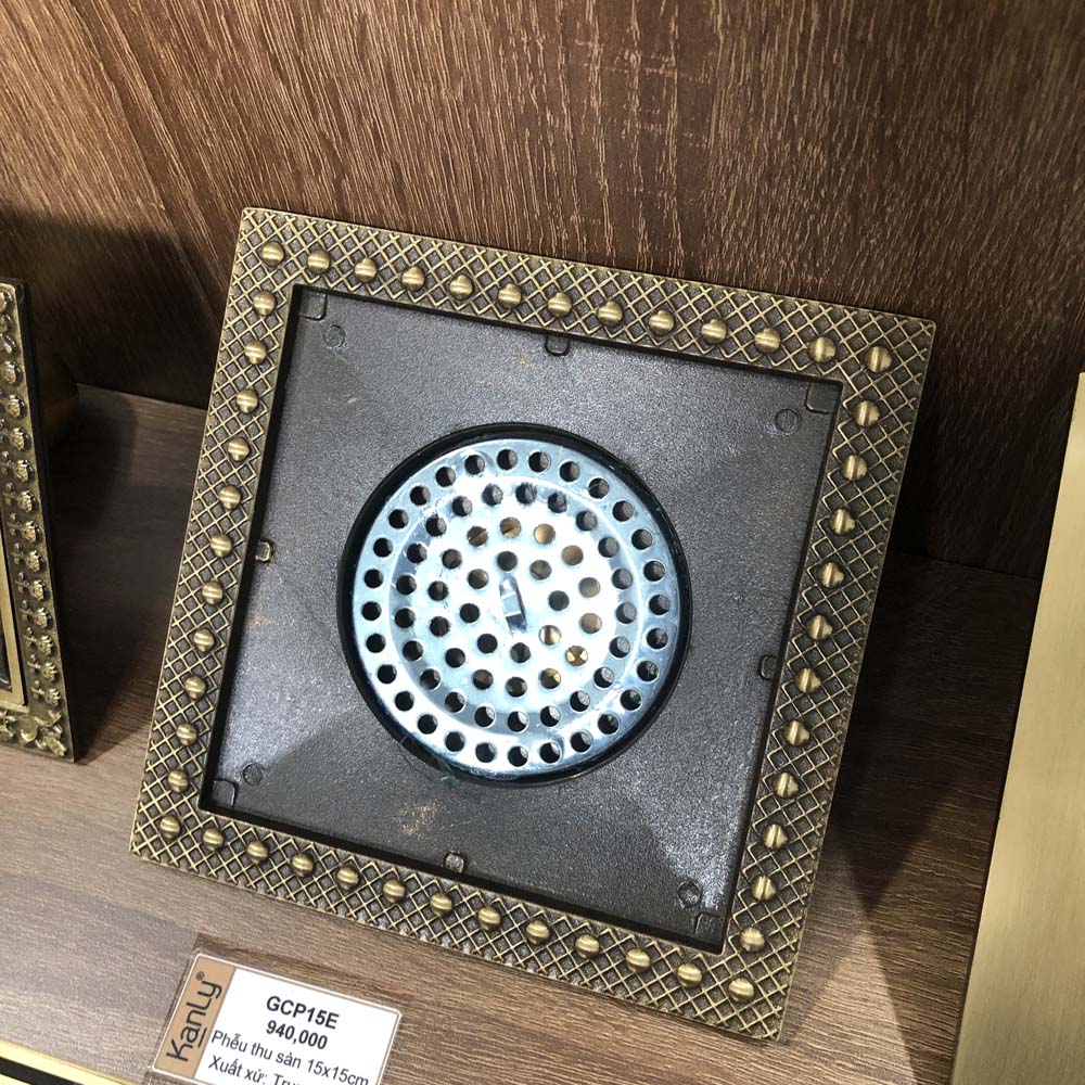 Phễu thoát sàn bằng đồng 15x15cm Kanly GCP15E