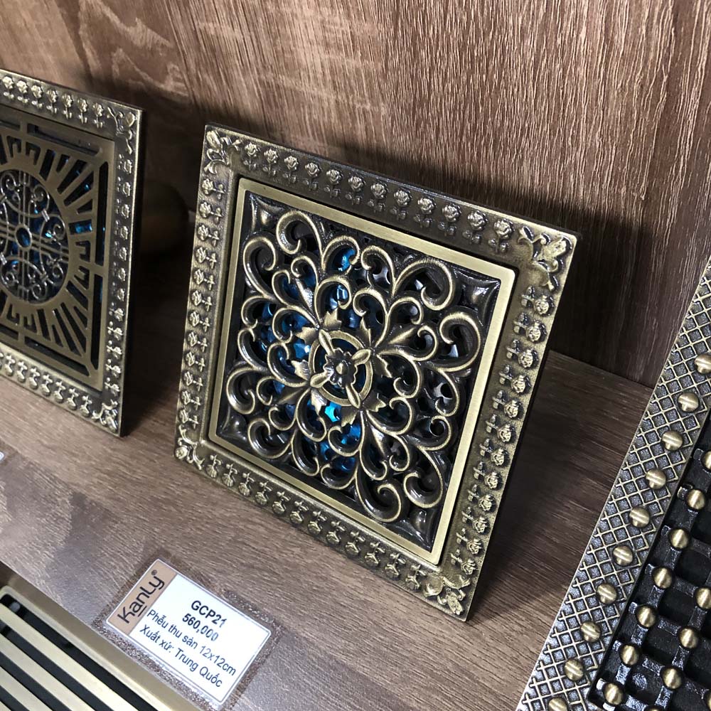 Phễu thoát sàn bằng đồng 12x12cm Kanly GCP21
