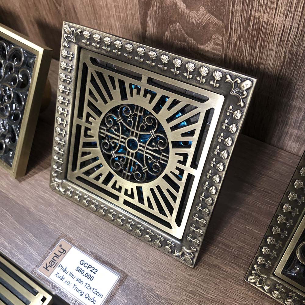 Phễu thoát sàn bằng đồng 12x12cm Kanly GCP22