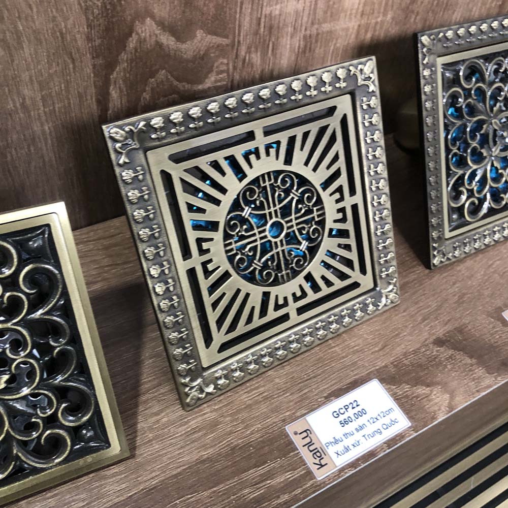 Phễu thoát sàn bằng đồng 12x12cm Kanly GCP22
