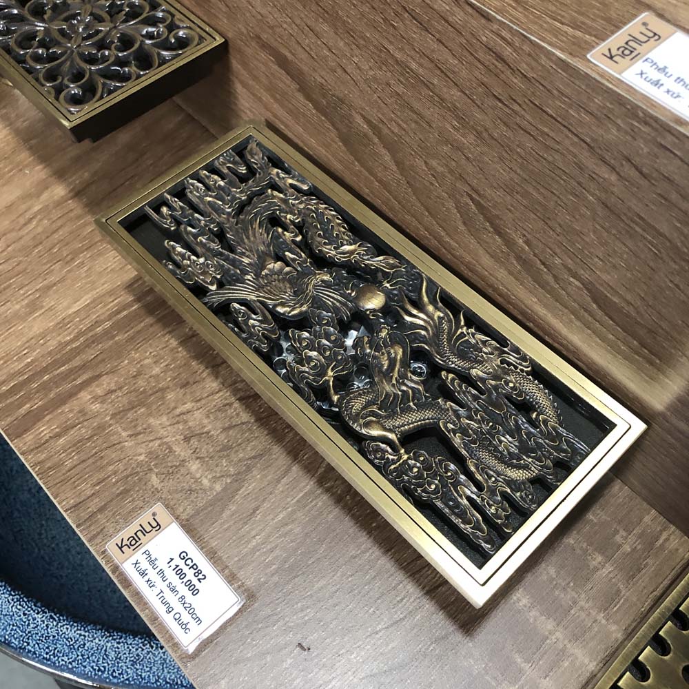 Phễu thoát sàn bằng đồng 8x20cm Kanly GCP82