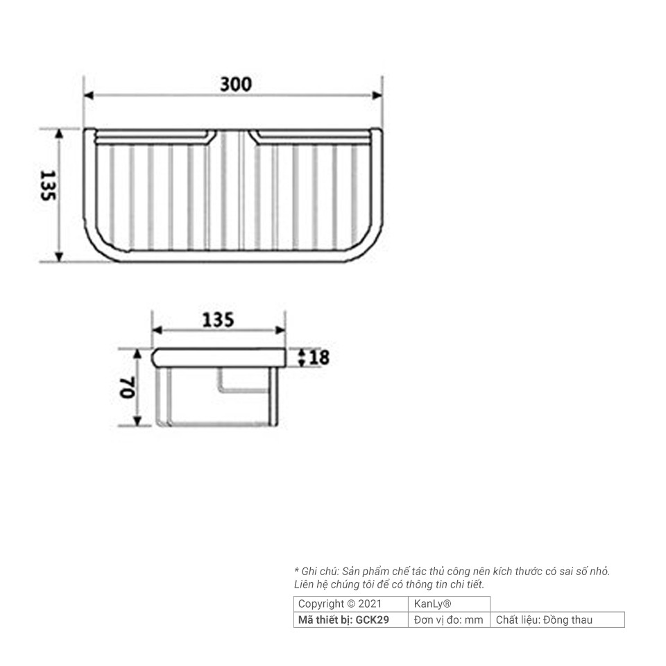 Kệ treo góc nhà tắm bằng đồng Kanly GCK29/29B