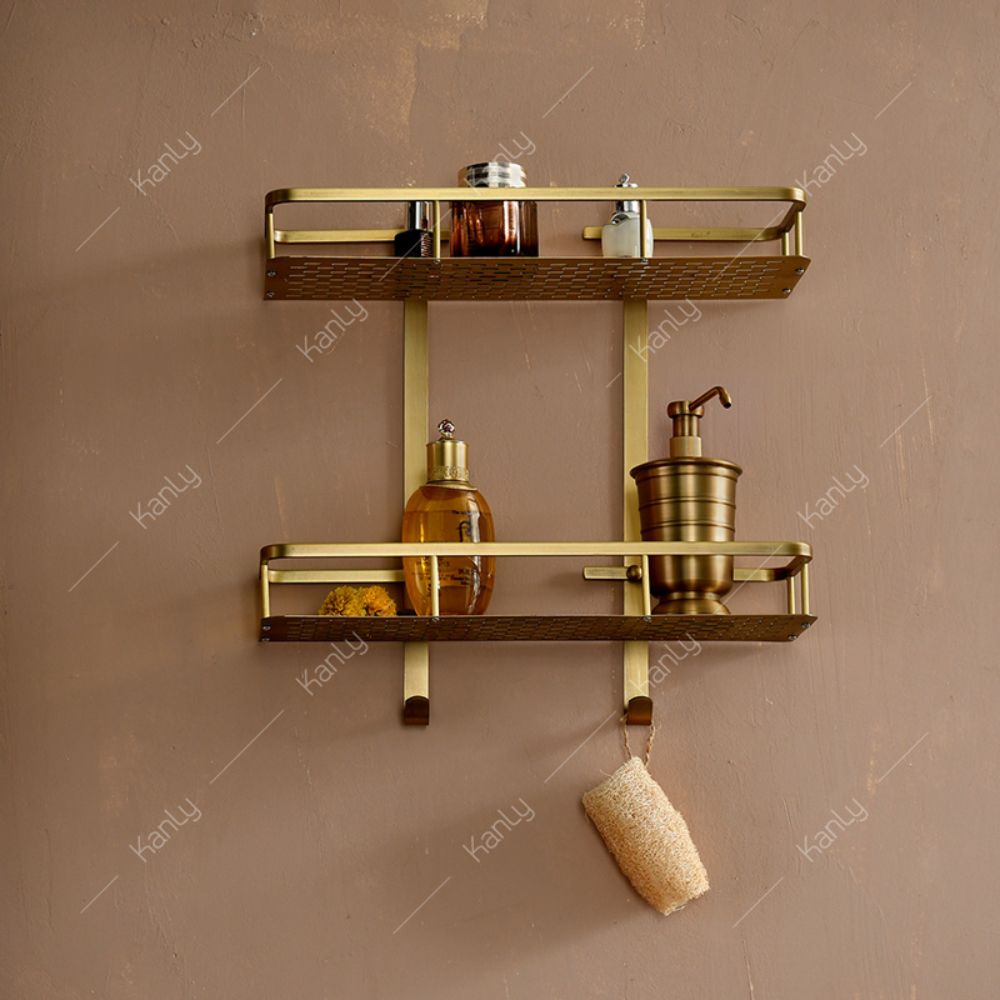Kệ 2 tầng đựng đồ nhà tắm bằng đồng Kanly GCK30D