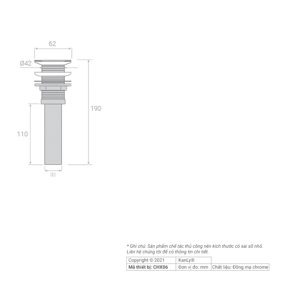 Đầu xả chậu lavabo Kanly CHX06