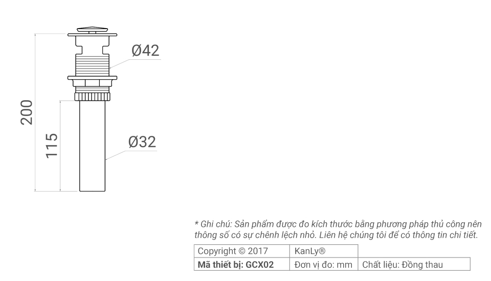 Đầu xả bằng đồng (có xả tràn) Kanly GCX02