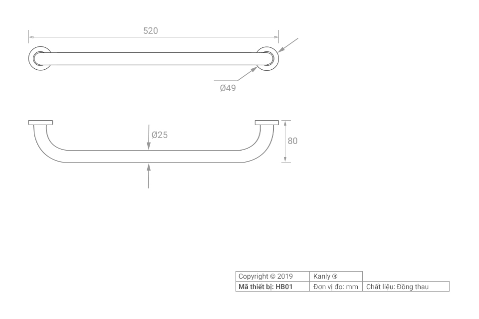 Thanh tay vịn toilet Kanly HB01