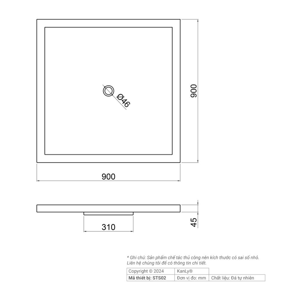 Khay tắm đứng bằng đá Granite Kanly STS02