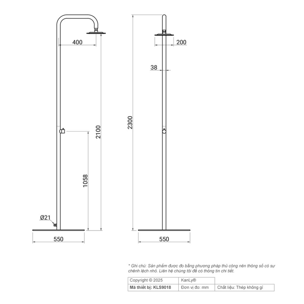 Sen cây tắm đứng đặt sàn ngoài trời Kanly KLS9018