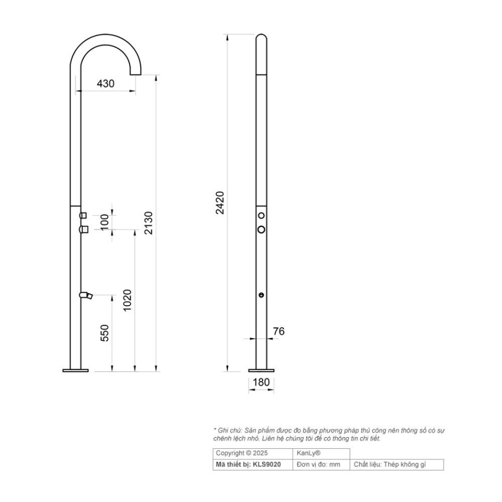 Sen cây tắm đứng đặt sàn ngoài trời Kanly KLS9020