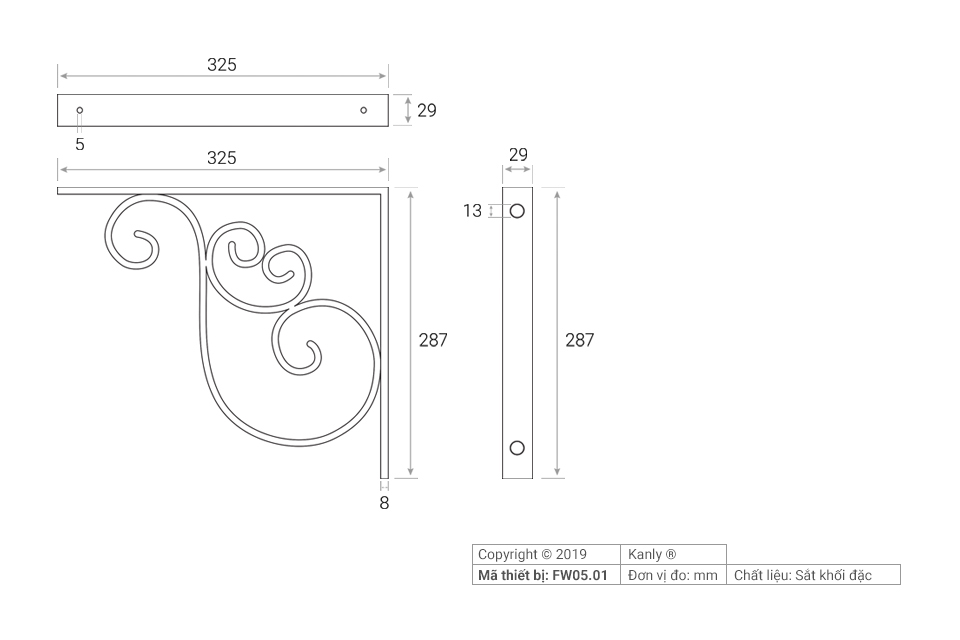 Eke sắt (đỡ mặt đá, mặt gỗ) Kanly FW05.01