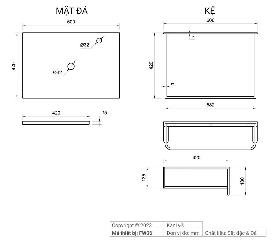 Kệ treo lavabo mặt đá nhân tạo Kanly FW06 / FW06Marble