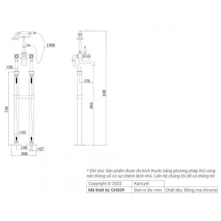 Bộ sen tắm đặt sàn nóng lạnh Kanly CHS09