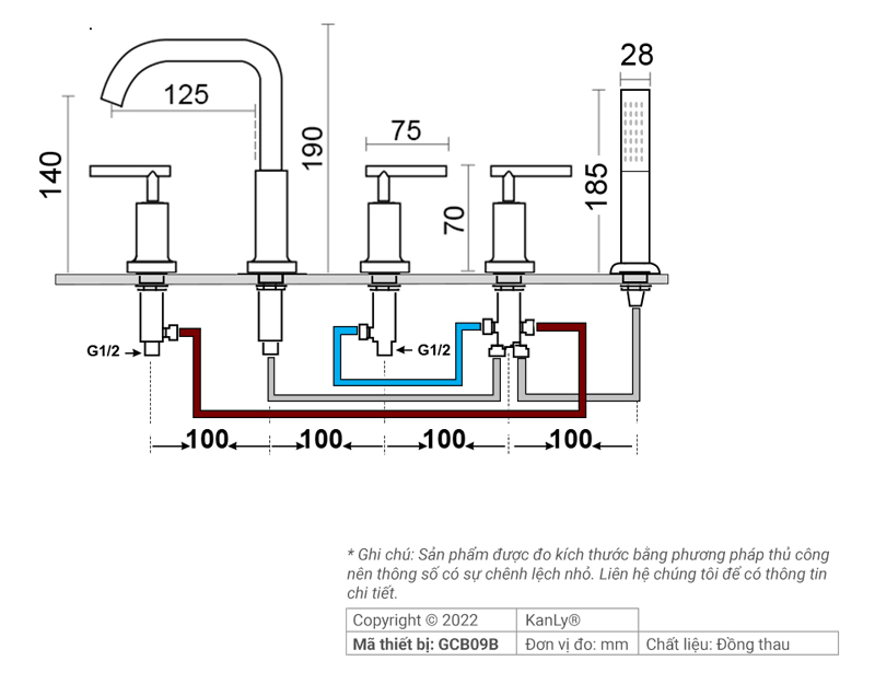 Sen tắm gắn bồn nóng lạnh bằng đồng Kanly GCB09B