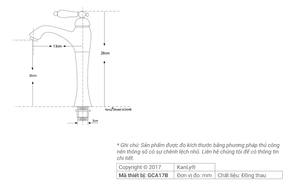Vòi rửa lavabo thân cao bằng đồng Kanly GCA17B