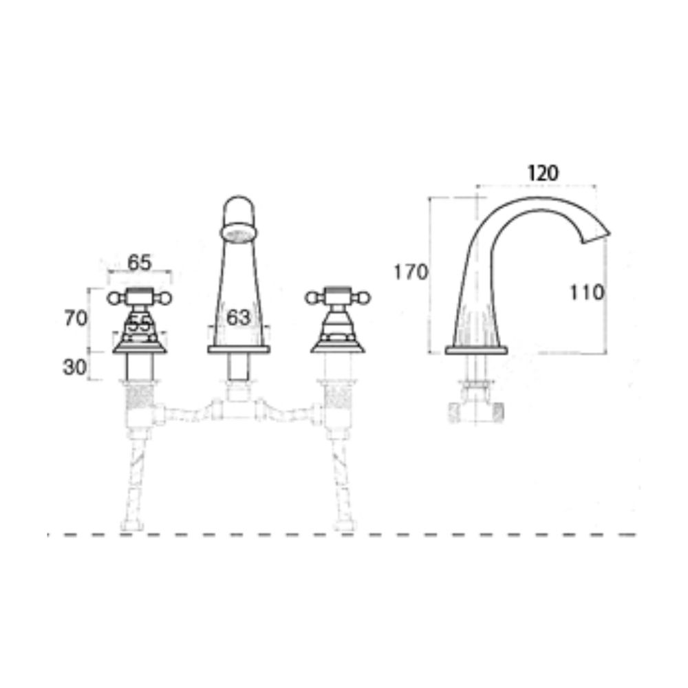 Vòi chậu âm bàn nóng lạnh bằng đồng Kanly GCB03