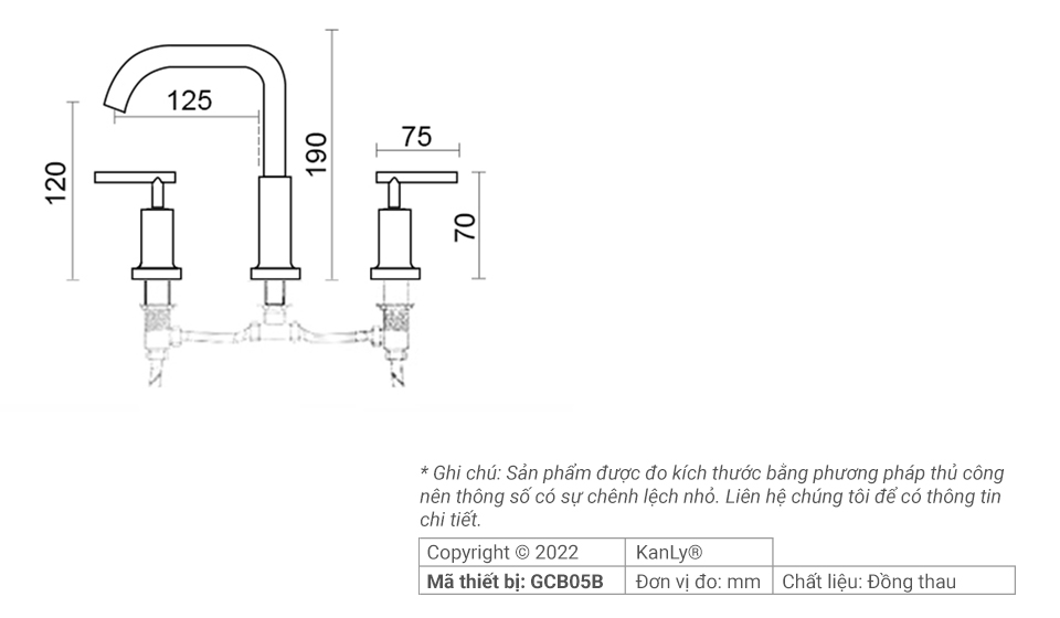 Vòi chậu âm bàn nóng lạnh bằng đồng Kanly GCB05B