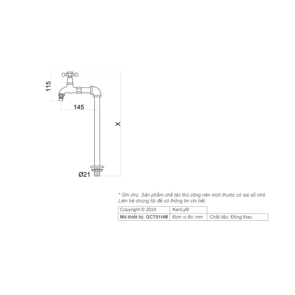 Vòi chậu thân cao nóng lạnh bằng đồng Kanly GCT01HM