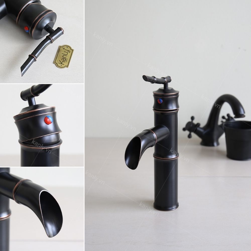 Vòi chậu lavabo nóng lạnh bằng đồng Kanly GCV02B