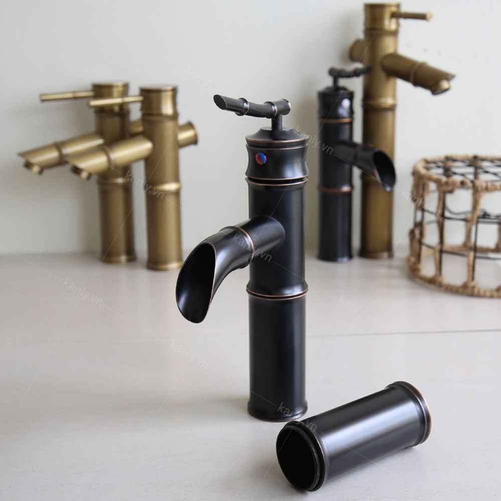 Vòi chậu lavabo nóng lạnh bằng đồng Kanly GCV02B