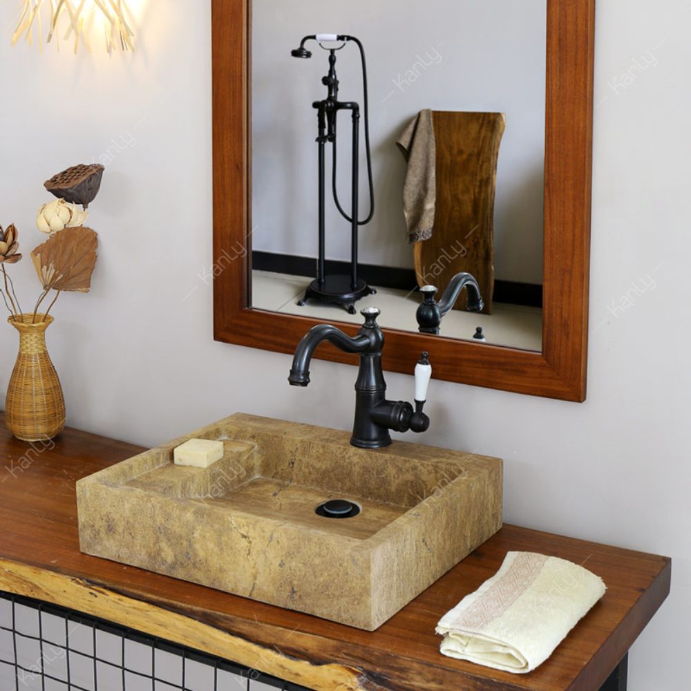 Vòi chậu lavabo nóng lạnh bằng đồng Kanly GCV06B