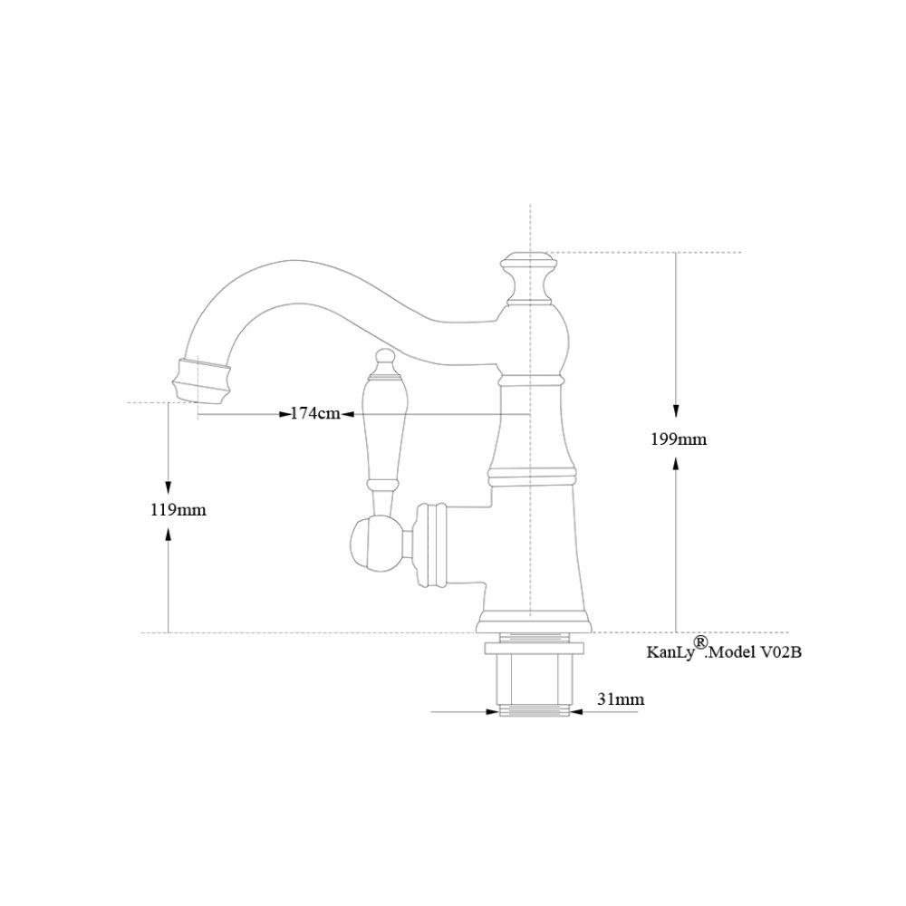 Vòi chậu lavabo nóng lạnh bằng đồng Kanly GCV06B