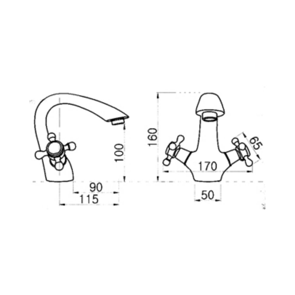 Vòi chậu lavabo nóng lạnh bằng đồng Kanly GCV07