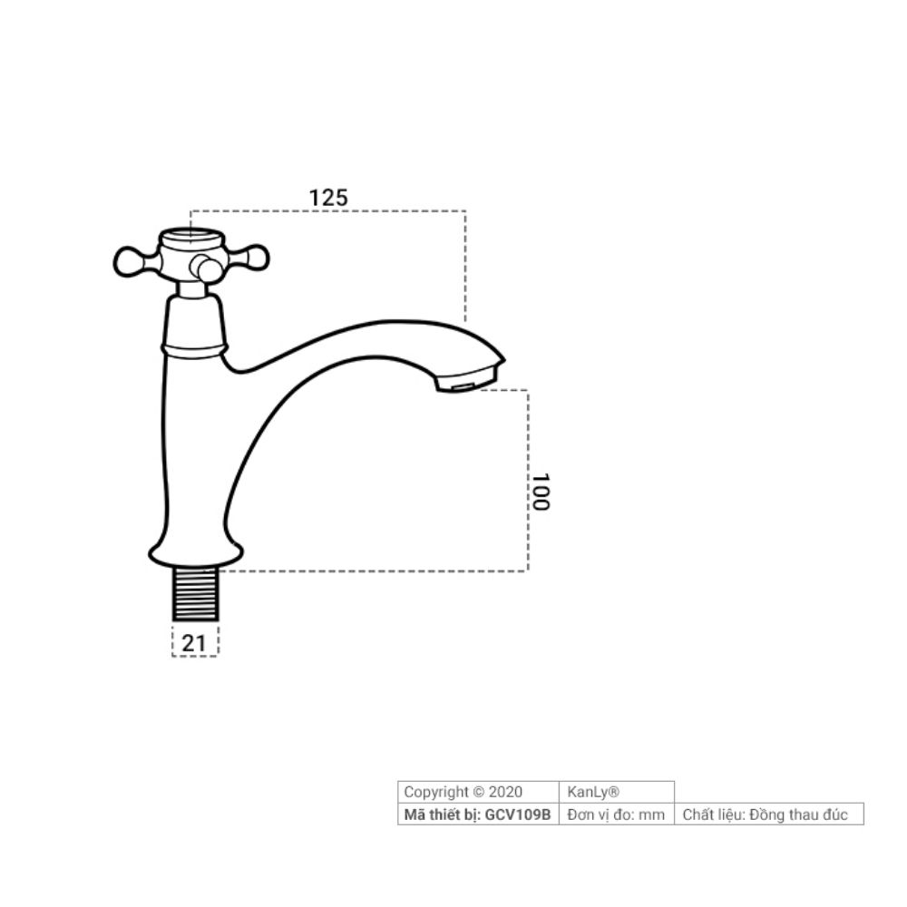 Vòi chậu lavabo bằng đồng Kanly GCV109B
